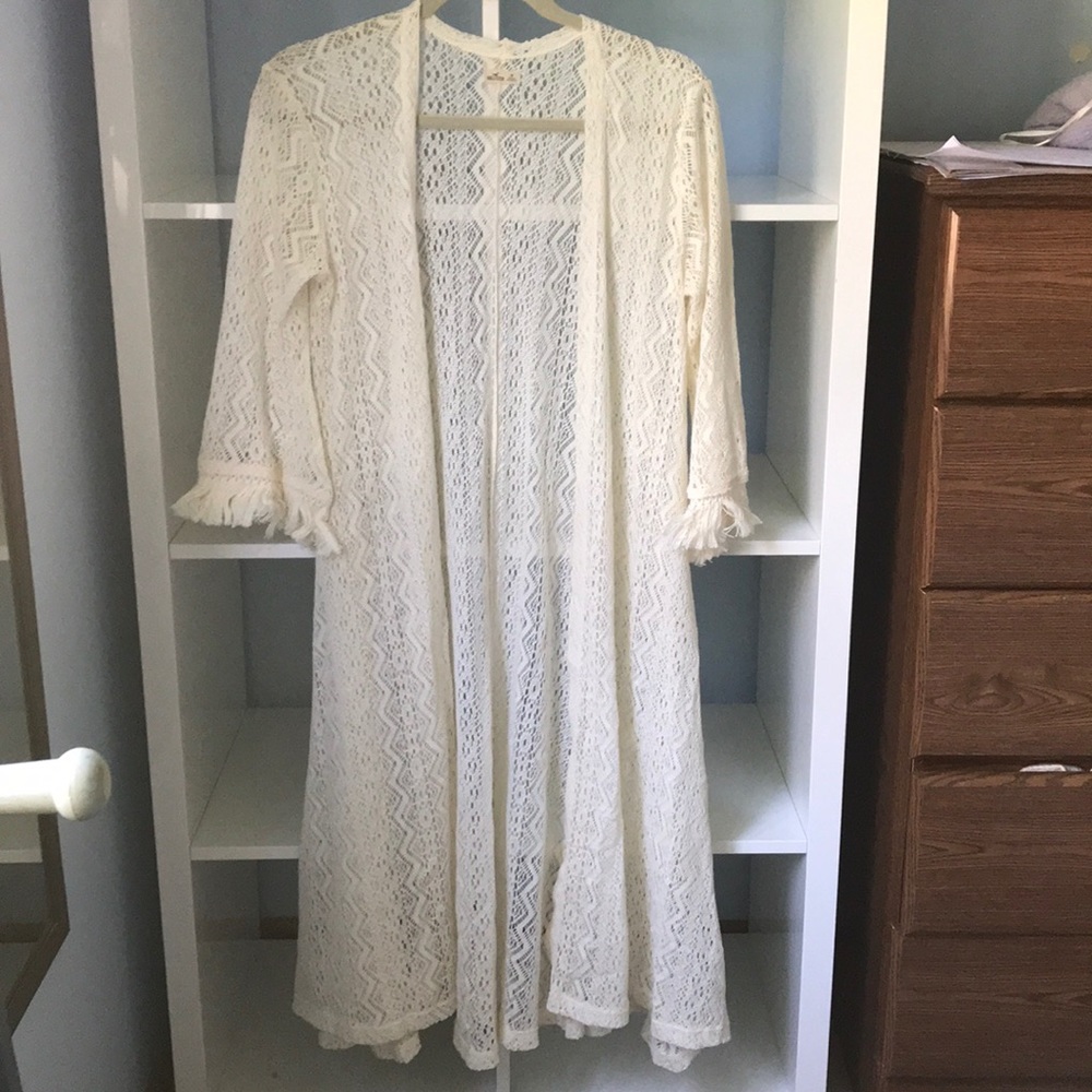 Extra long crochet cardigan